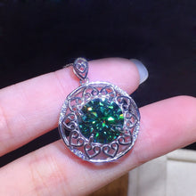 Load image into Gallery viewer, 5 Carat Green Round Cut Filigree Halo Certified VVS Moissanite Necklace