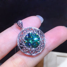 Load image into Gallery viewer, 5 Carat Green Round Cut Filigree Halo Certified VVS Moissanite Necklace