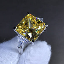 Load image into Gallery viewer, 6 Carat Square Radiant Cut Moissanite Ring Vivid Yellow VVS 4 Claw Three Stone Basket