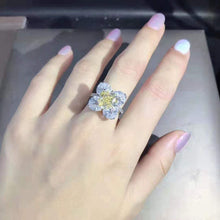 Load image into Gallery viewer, 5 Carat Cushion Marquise Moissanite Ring Vivid Yellow VVS 9 Stone Flower Halo Bead-set