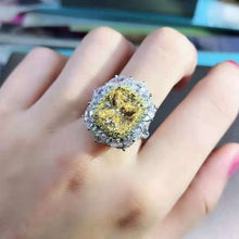 Load image into Gallery viewer, 5 Carat Cushion Cut Moissanite Ring Deep Yellow VVS Two-tone Double Halo Pave