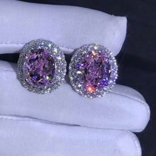 Load image into Gallery viewer, 15 Carat TW Pink Oval Cut Halo VVS Moissanite Stud Earrings