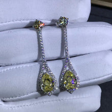 Load image into Gallery viewer, 3 Carat Pear cut Yellow Halo Moissanite Dangling Earrings