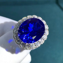 Load image into Gallery viewer, 20 Carat Oval Cut Lab Grown Sapphire Double Halo Ring
