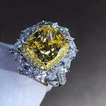 Load image into Gallery viewer, 5 Carat Cushion Cut Moissanite Ring Deep Yellow VVS Two-tone Double Halo Pave