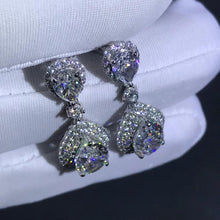 Load image into Gallery viewer, 3 Carat Pear cut Colorless Double Halo Moissanite Dangling Earrings