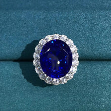 Load image into Gallery viewer, 20 Carat Oval Cut Lab Grown Sapphire Double Halo Ring