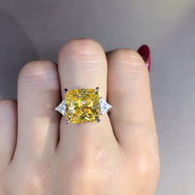 Load image into Gallery viewer, 6 Carat Square Radiant Cut Moissanite Ring Vivid Yellow VVS 4 Claw Three Stone Basket