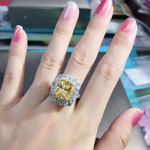 Load image into Gallery viewer, 5 Carat Cushion Cut Moissanite Ring Deep Yellow VVS Two-tone Double Halo Pave