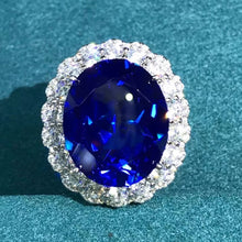 Load image into Gallery viewer, 20 Carat Oval Cut Lab Grown Sapphire Double Halo Ring