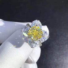 Load image into Gallery viewer, 5 Carat Cushion Marquise Moissanite Ring Vivid Yellow VVS 9 Stone Flower Halo Bead-set