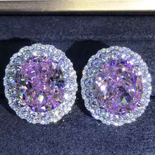 Load image into Gallery viewer, 15 Carat TW Pink Oval Cut Halo VVS Moissanite Stud Earrings