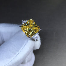 Load image into Gallery viewer, 6 Carat Square Radiant Cut Moissanite Ring Vivid Yellow VVS 4 Claw Three Stone Basket