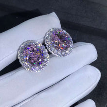 Load image into Gallery viewer, 15 Carat TW Pink Oval Cut Halo VVS Moissanite Stud Earrings
