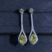 Load image into Gallery viewer, 3 Carat Pear cut Yellow Halo Moissanite Dangling Earrings