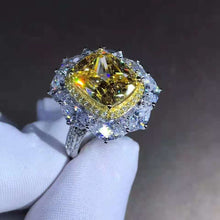 Load image into Gallery viewer, 5 Carat Cushion Cut Moissanite Ring Deep Yellow VVS Two-tone Double Halo Pave