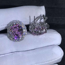 Load image into Gallery viewer, 15 Carat TW Pink Oval Cut Halo VVS Moissanite Stud Earrings