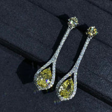 Load image into Gallery viewer, 3 Carat Pear cut Yellow Halo Moissanite Dangling Earrings