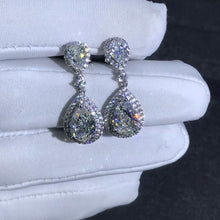 Load image into Gallery viewer, 3 Carat Pear cut Colorless Double Halo Moissanite Dangling Earrings