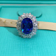 Load image into Gallery viewer, 10 Carat Oval Cut Lab Grown Sapphire Snowflake Halo Ring