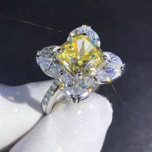 Load image into Gallery viewer, 5 Carat Cushion Marquise Moissanite Ring Vivid Yellow VVS 9 Stone Flower Halo Bead-set