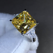 Load image into Gallery viewer, 6 Carat Square Radiant Cut Moissanite Ring Vivid Yellow VVS 4 Claw Three Stone Basket