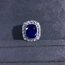 Load image into Gallery viewer, Bold 20 Carat Cushion Cut Lab Grown Blue Sapphire Halo Ring