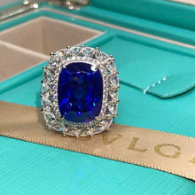 Load image into Gallery viewer, Bold 20 Carat Cushion Cut Lab Grown Blue Sapphire Halo Ring