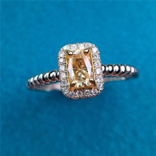 Load image into Gallery viewer, 1 Carat Radiant Cut Moissanite Ring Halo Scalloped Shank Certified VVS Yellow