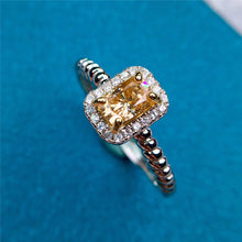 Load image into Gallery viewer, 1 Carat Radiant Cut Moissanite Ring Halo Scalloped Shank Certified VVS Yellow