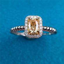 Load image into Gallery viewer, 1 Carat Radiant Cut Moissanite Ring Halo Scalloped Shank Certified VVS Yellow