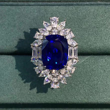 Load image into Gallery viewer, Huge 10 Carat Cushion Cut Lab Grown Sapphire Halo Ring