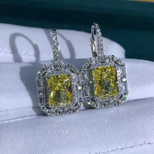 Load image into Gallery viewer, 2 Carat Radiant Cut Yellow Double Halo Moissanite Lever Back Earrings