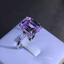 Load image into Gallery viewer, 5 Carat Pink Emerald Cut Three Stone Basket VVS Moissanite Ring