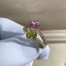 Load image into Gallery viewer, 3 Carat Cushion Cut Moissanite Ring Vivid Yellow VVS Two Stone Split Shank