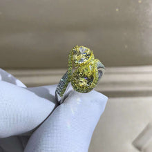 Load image into Gallery viewer, 3 Carat Pear Cut Moissanite Ring Vivid Yellow VVS Two Stone Halo Bead-set Two-tone