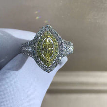 Load image into Gallery viewer, 1 Carat Marquise Moissanite Ring Vivid Yellow VVS Floating Double Halo Split Shank