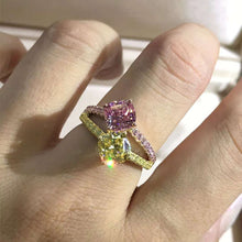 Load image into Gallery viewer, 3 Carat Pink Cushion Cut Two Stone Basket Split Shank VVS Moissanite Ring
