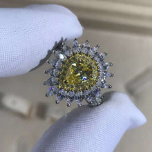 Load image into Gallery viewer, 1 Carat Pear Cut Moissanite Ring Vivid Yellow VVS Double Halo Starburst Bead-set