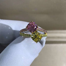 Load image into Gallery viewer, 3 Carat Pink Cushion Cut Two Stone Basket Split Shank VVS Moissanite Ring