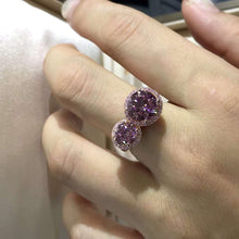 Load image into Gallery viewer, 5 Carat Pink Round Cut Two Stones Double Floating Halo VVS Moissanite Ring