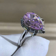 Load image into Gallery viewer, 4 Carat Pink Pear Cut Halo Cathedral Pinched Shank Moissanite Ring