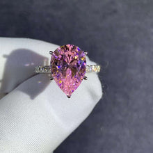 Load image into Gallery viewer, 6 Carat Pink Pear Cut Moissanite 5 Claw Basket French Pave VVS Ring
