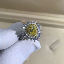 Load image into Gallery viewer, 1 Carat Pear Cut Moissanite Ring Vivid Yellow VVS Double Halo Starburst Bead-set