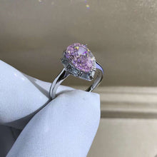 Load image into Gallery viewer, 4 Carat Pink Pear Cut Halo Cathedral Pinched Shank Moissanite Ring