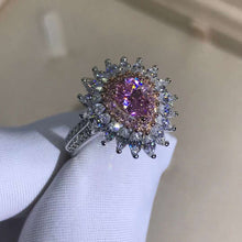 Load image into Gallery viewer, 1 Carat Pink Pear Cut Double Halo Starburst Bead-set Moissanite Ring
