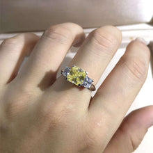 Load image into Gallery viewer, 2 Carat Radiant Cut Moissanite Ring Vivid Yellow VVS 3 Stone Plain Shank