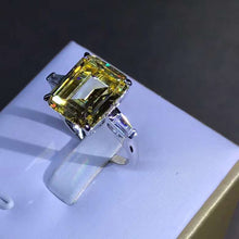 Load image into Gallery viewer, 5 Carat Emerald Cut Moissanite Ring Vivid Yellow VVS Three Stone Basket