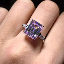 Load image into Gallery viewer, 5 Carat Pink Emerald Cut Three Stone Basket VVS Moissanite Ring