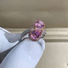 Load image into Gallery viewer, 3 Carat Pink Pear Cut Two Stone Halo Bead-set Two-tone VVS Moissanite Ring